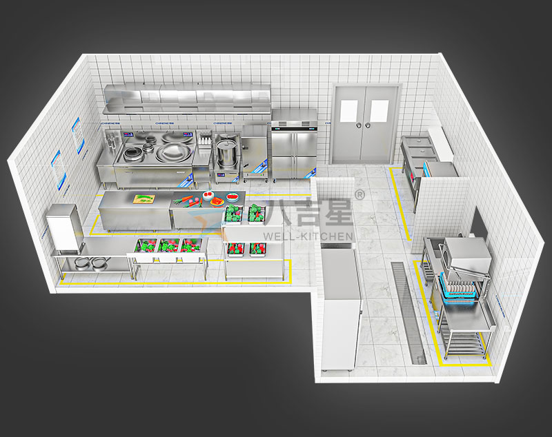 50-100人大型食堂厨房工程3d效果图