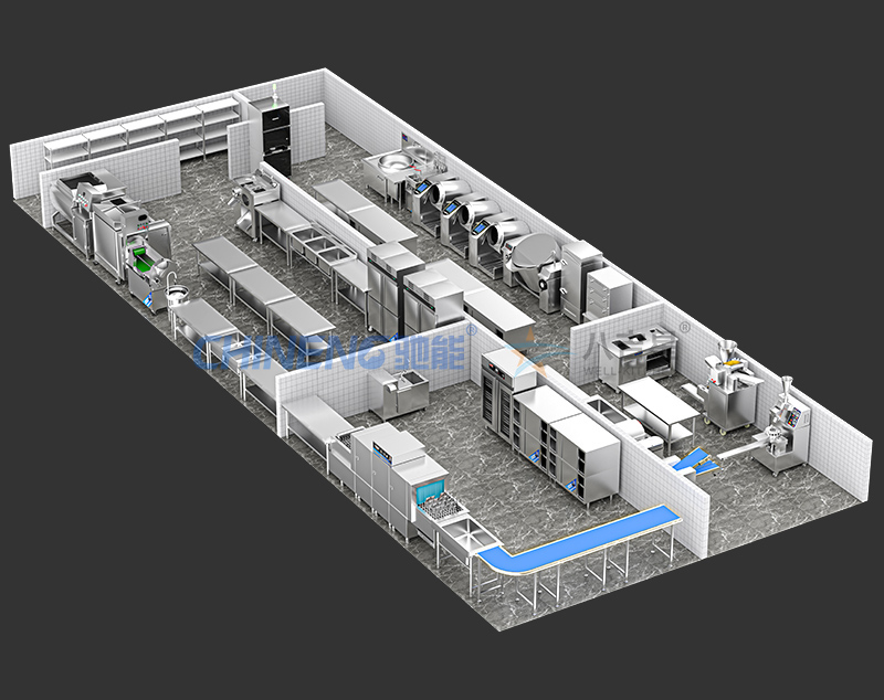 200-300人基础版智能食堂厨房工程3d效果图