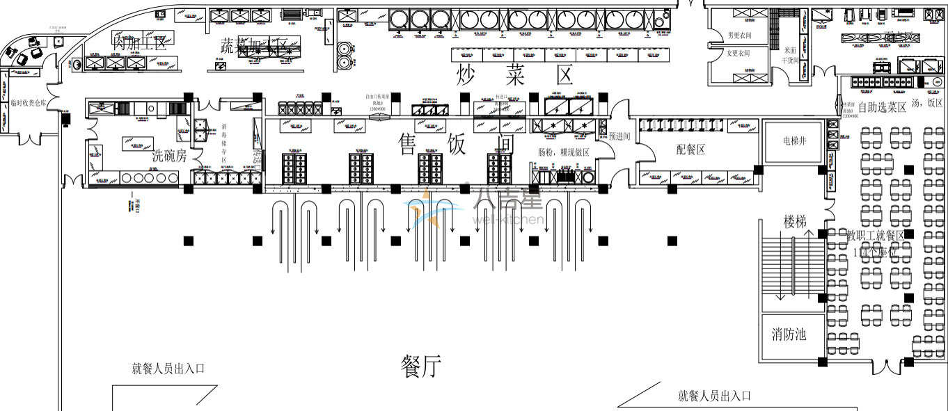 大型食堂厨房工程设计平面图